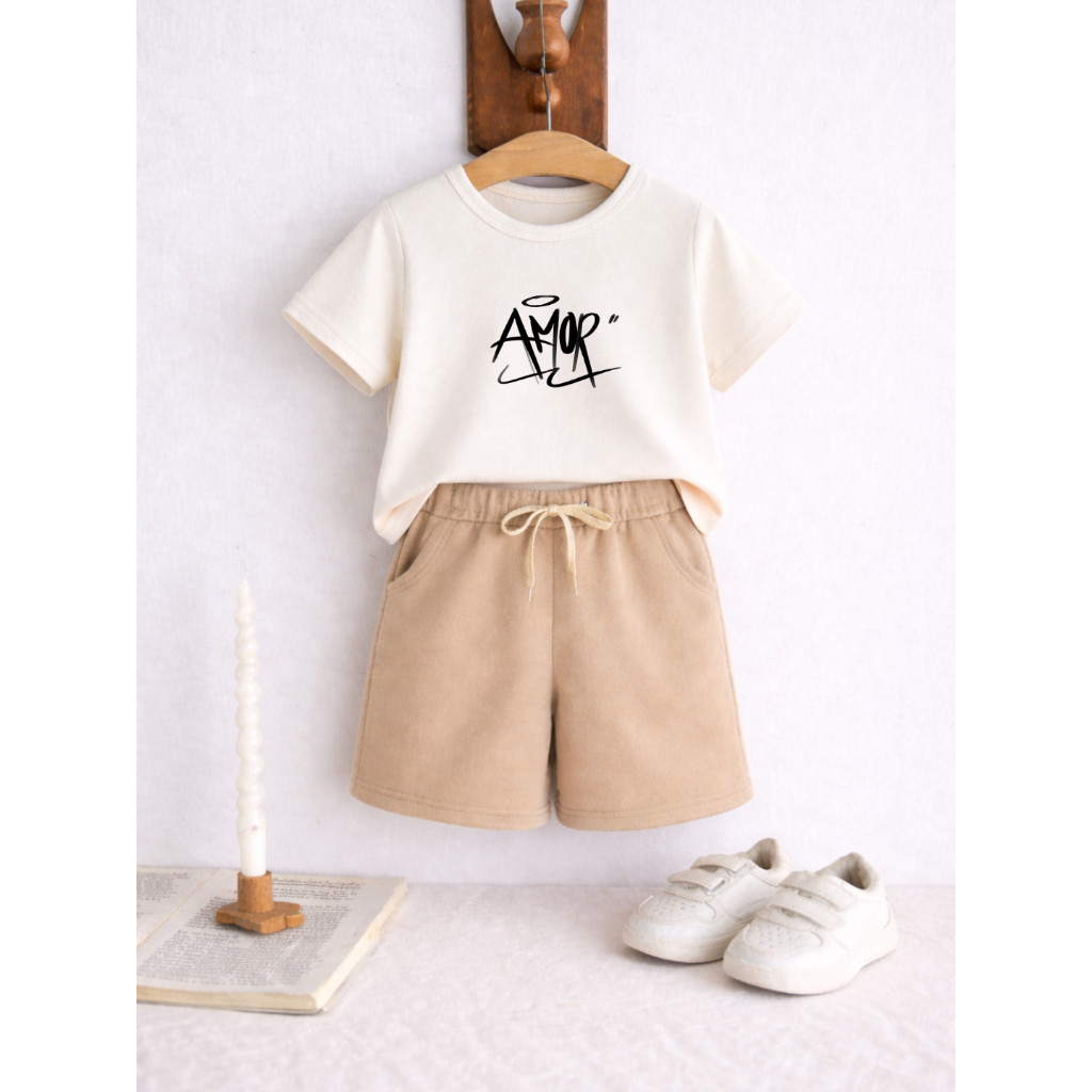 Conjunto Infantil Masculino Camiseta Algodão + Short Masculino Estampado Amor Street 965 Kit 2 Peças