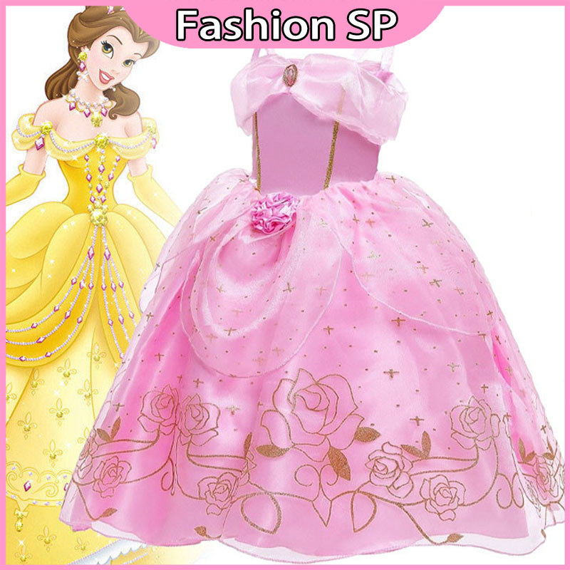 Vestido Princesa Belle Para Meninas Vestido Frozen Aurora Vestido Sandy Princess em Oferta na Shopee