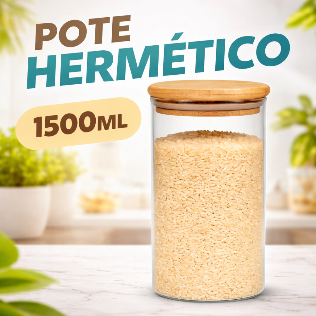 Pote De Vidro Hermético Tampa De Bambu - Para Alimentos Temperos Redondo 1500L em Oferta na Shopee