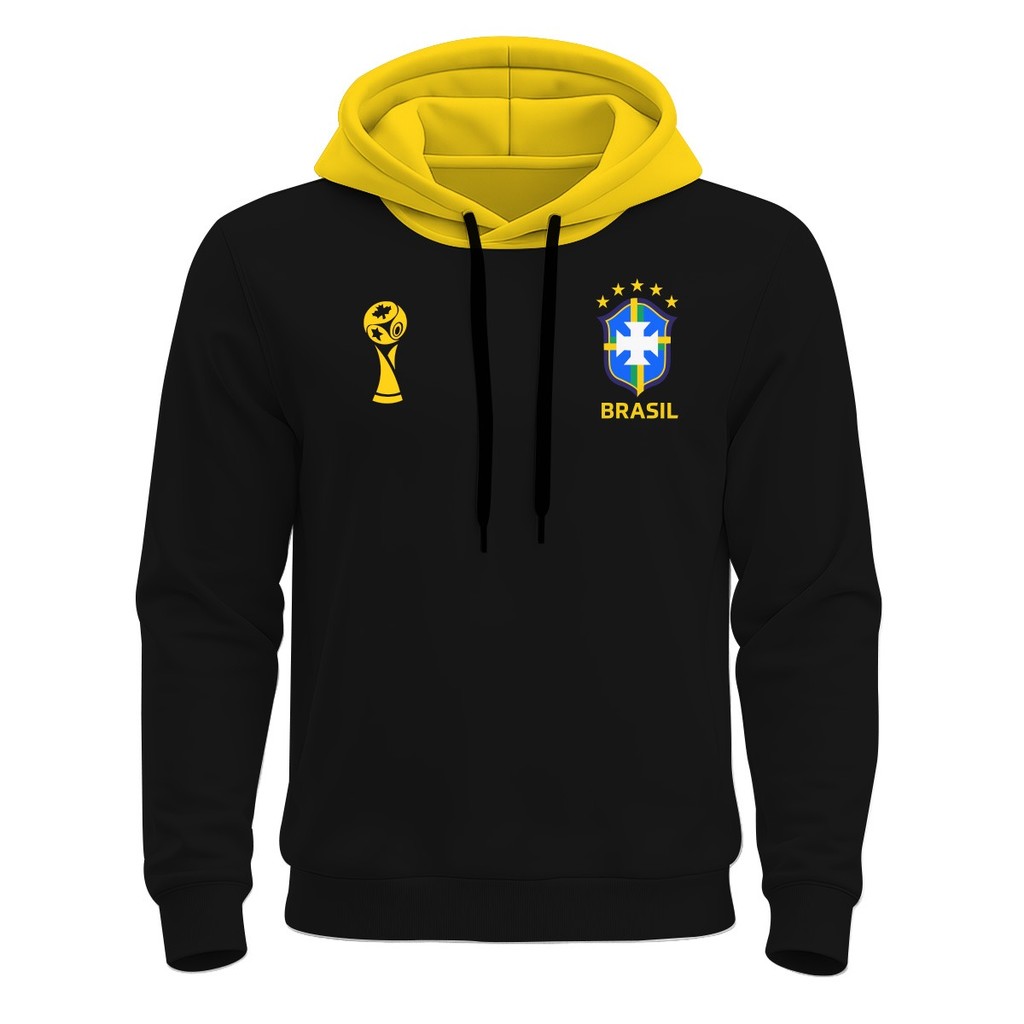 Moletom Masculino 3D Poliéster Futebol Copa Mundial Torcedor Frio Copinha Bandeira Selecção Preto Amarelo Gol Brasil
