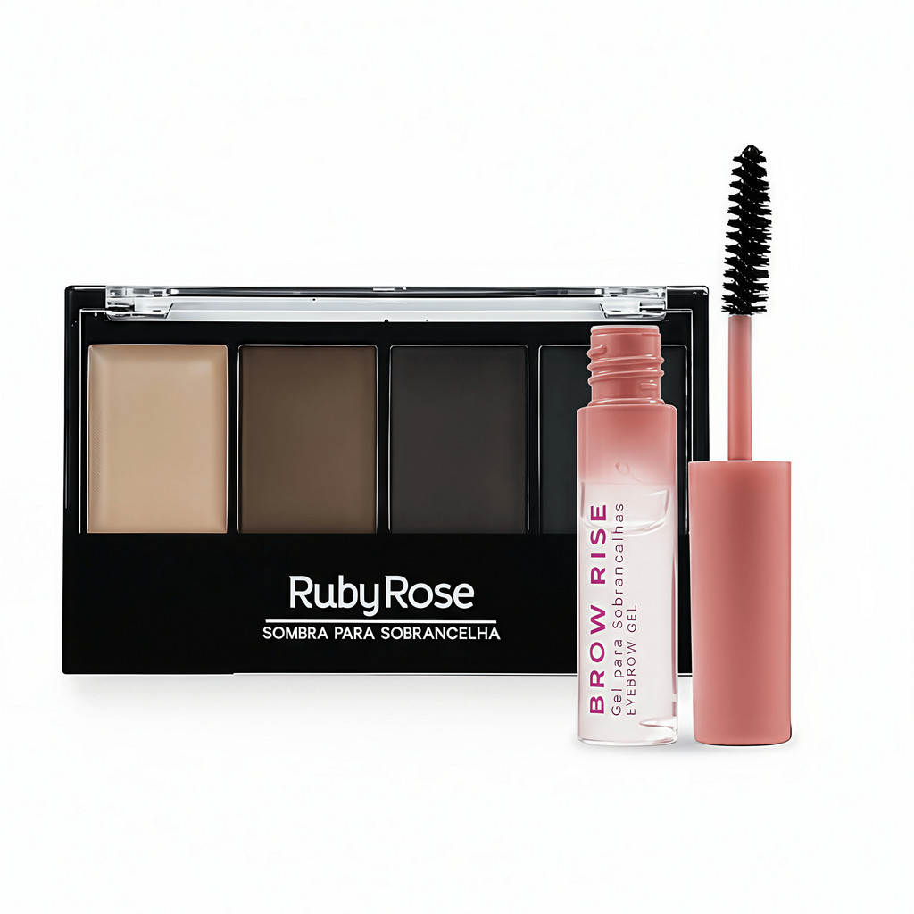 Paleta de Sombra para Sobrancelha + Gel Fixador Brow Rise Ruby Rose® Fixação e Preenchimento em Oferta na Shopee