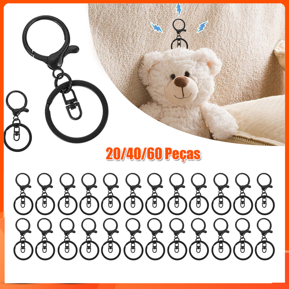 20-60pçs 30mm Argola para chaveiro de ganchos de chaveiro de faça você mesmo chaveiro joias acessórios de fivela Preto