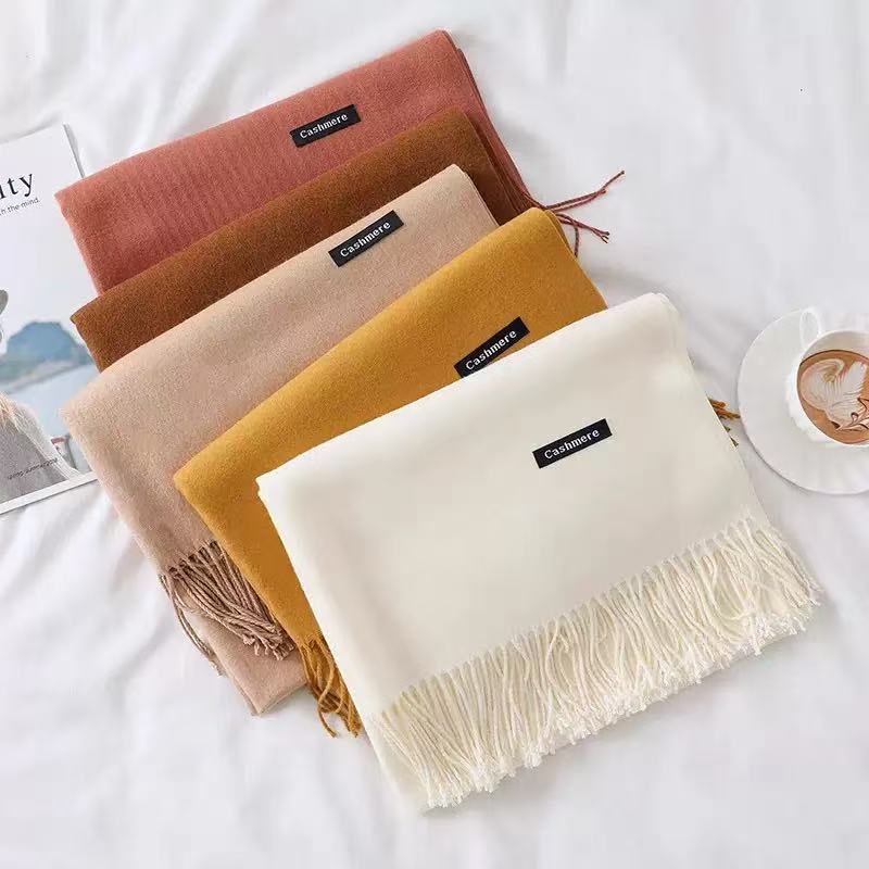 Cachecol feminino imitação de cashmere inverno fino 220garamas com franjas