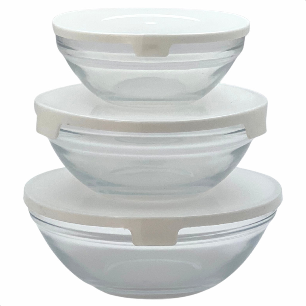Kit 3 Potes De Vidro Redondos Com Tampas Organizadores De Alimentos Multiuso - Branco