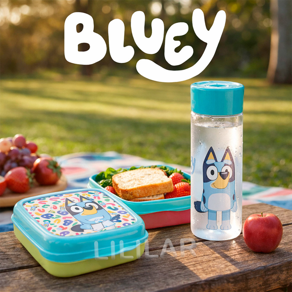 Kit Bluey Garrafa 500ml e Sanduicheira Infantil Escolar Lancheira Passeios e Lanches Garrafinha