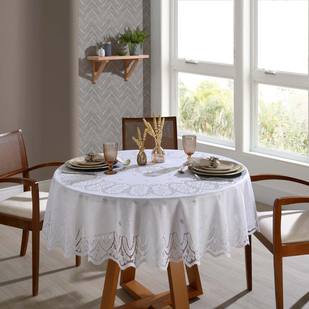 Toalha Mesa Redonda Arabesco Lisa 1,80m 6 a 8 Lugares Mesa Posta Elegante Charmosa Luxo Trabalhada Material Premium