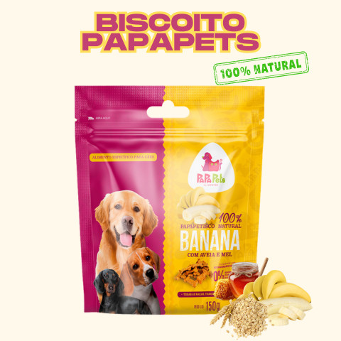 Biscoito Papapets | 100% Natural | Feito com Banana Aveia e Mel indicado para cães adultos de todos os tamanhos - 150 gr