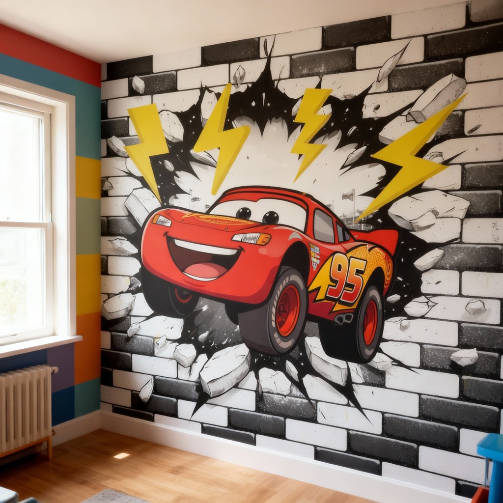 Papel de Parede  Relampago Macqueen Carros Disney Tijolinho + Nome personalizado