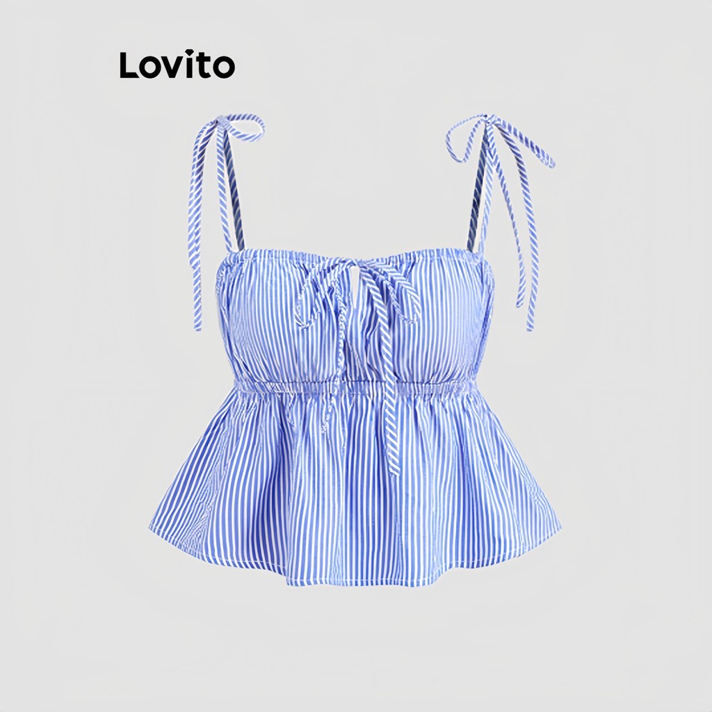 Lovito Regata Casual Listrada Com Cadarço De Verão Para Mulheres L120ED421 em Oferta na Shopee