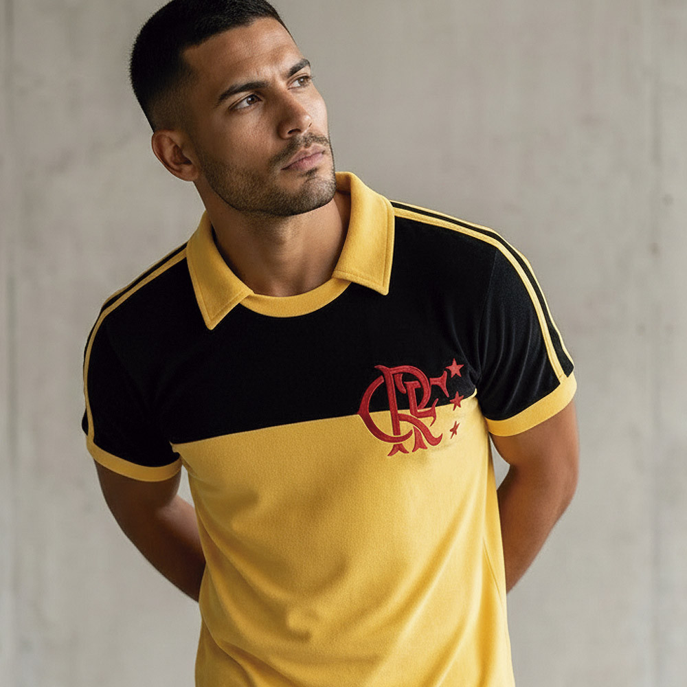 Camisa Flamengo Retrô Goleiro 1982 Manga Curta Amarela Masculina Oficial