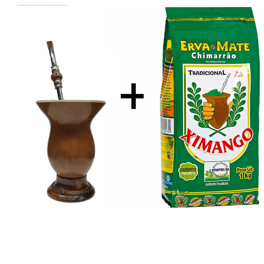 Kit Cuia + Bomba + 01 PACOTE Erva Mate Chimarrao XIMANGO