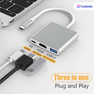 Adaptador 3 Em 1 Tipo C Hub HDMI 4K USB 3.0 Com Cabo De Dados Carregador De Alumínio De 12 W Para Telefone E Laptop em Oferta na Shopee