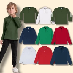 Kit c/ 5 Camiseta Polo Infantil e Juvenil Manga Longa 4 ao 14