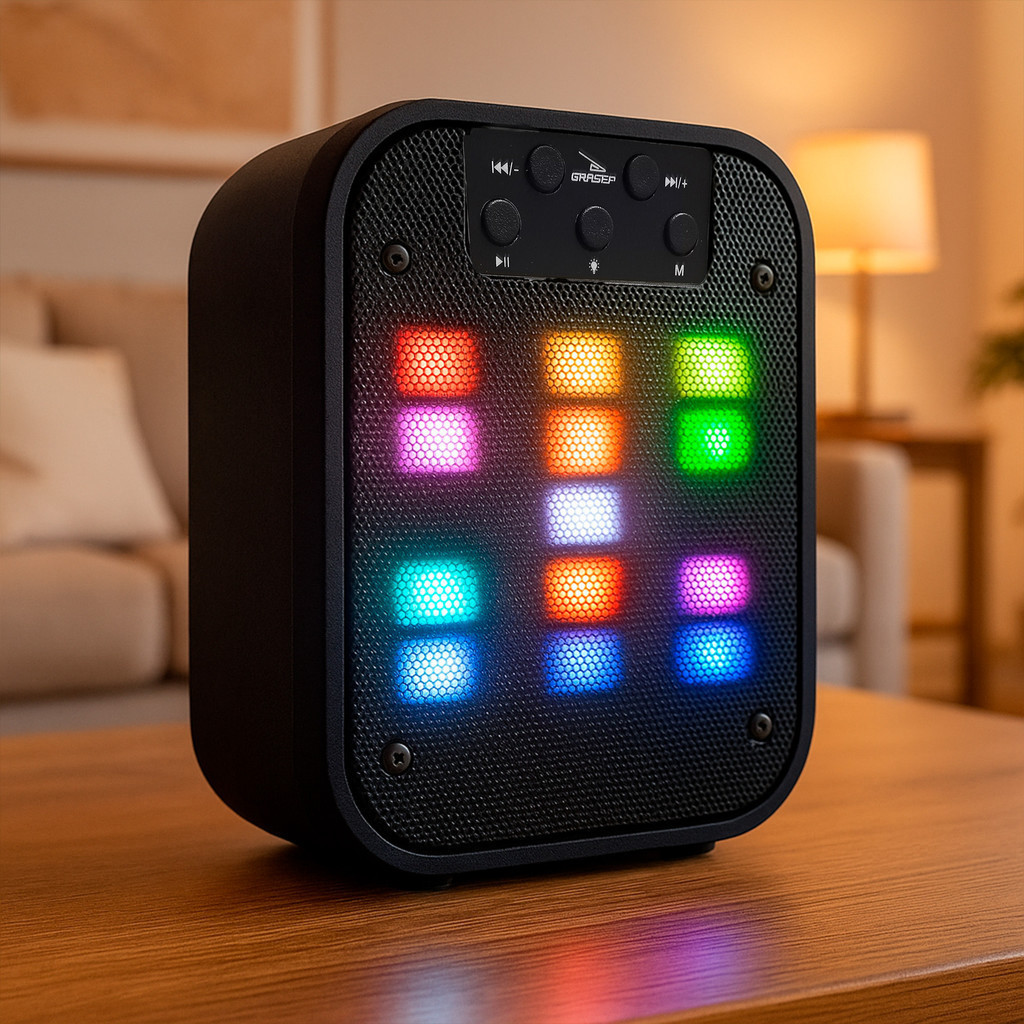 Caixa De Som Portátil Led RGB Forte Som Subwoofer Amplificado Alça transporte Design Resistente Perfeito Para Viagens