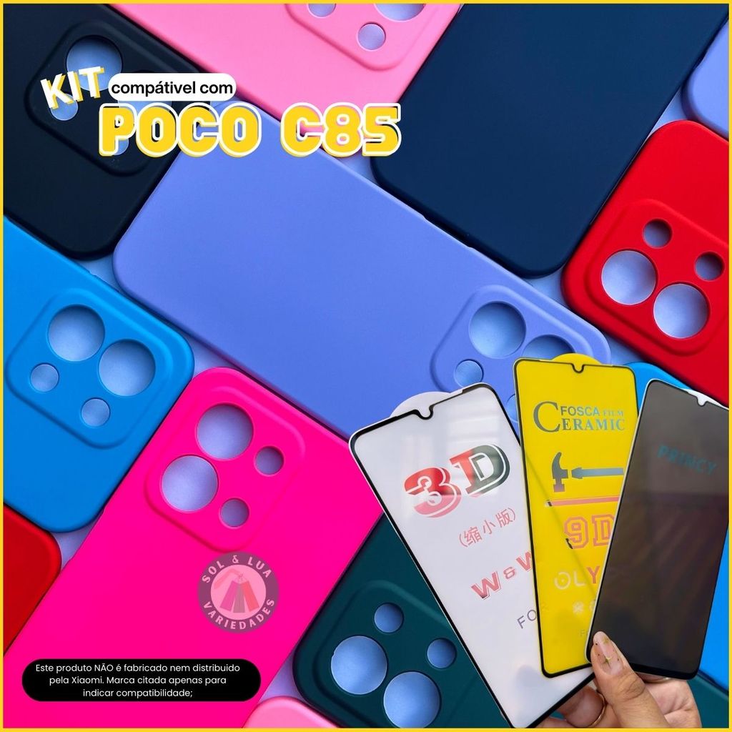 Kit Capa Capinha compatível com Xiaomi Poco C85 + Película 3D Cerâmica Privacida