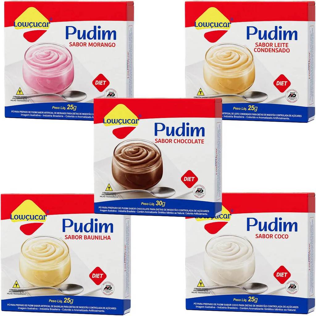 Kit c/5 Unidades Pudim Sabores Variados Lowçucar Zero Açúcares, fonte de vitamina D, zero glútem 25g