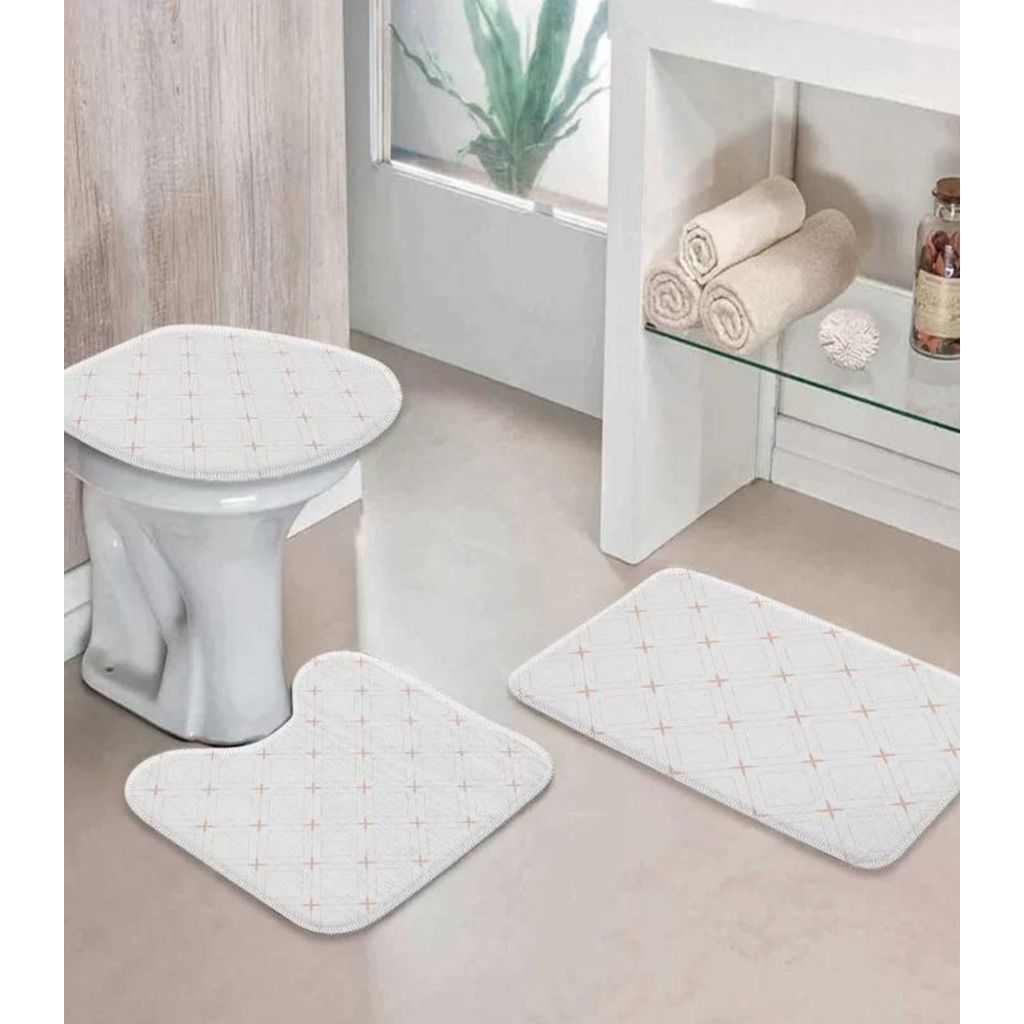 Jogo De Tapetes Para Banheiro Wevans Branco em Oferta na Shopee