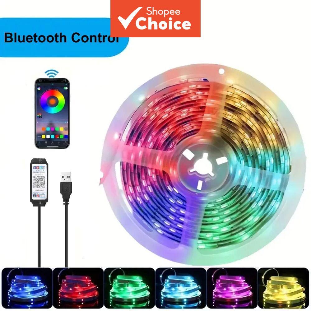 5050 Fitas de LED RGB 1/2/3/4/5/10/15 m, 16 cores, mudança de cor, USB com Bluetooth, adequada para decoração DIY, em Oferta na Shopee