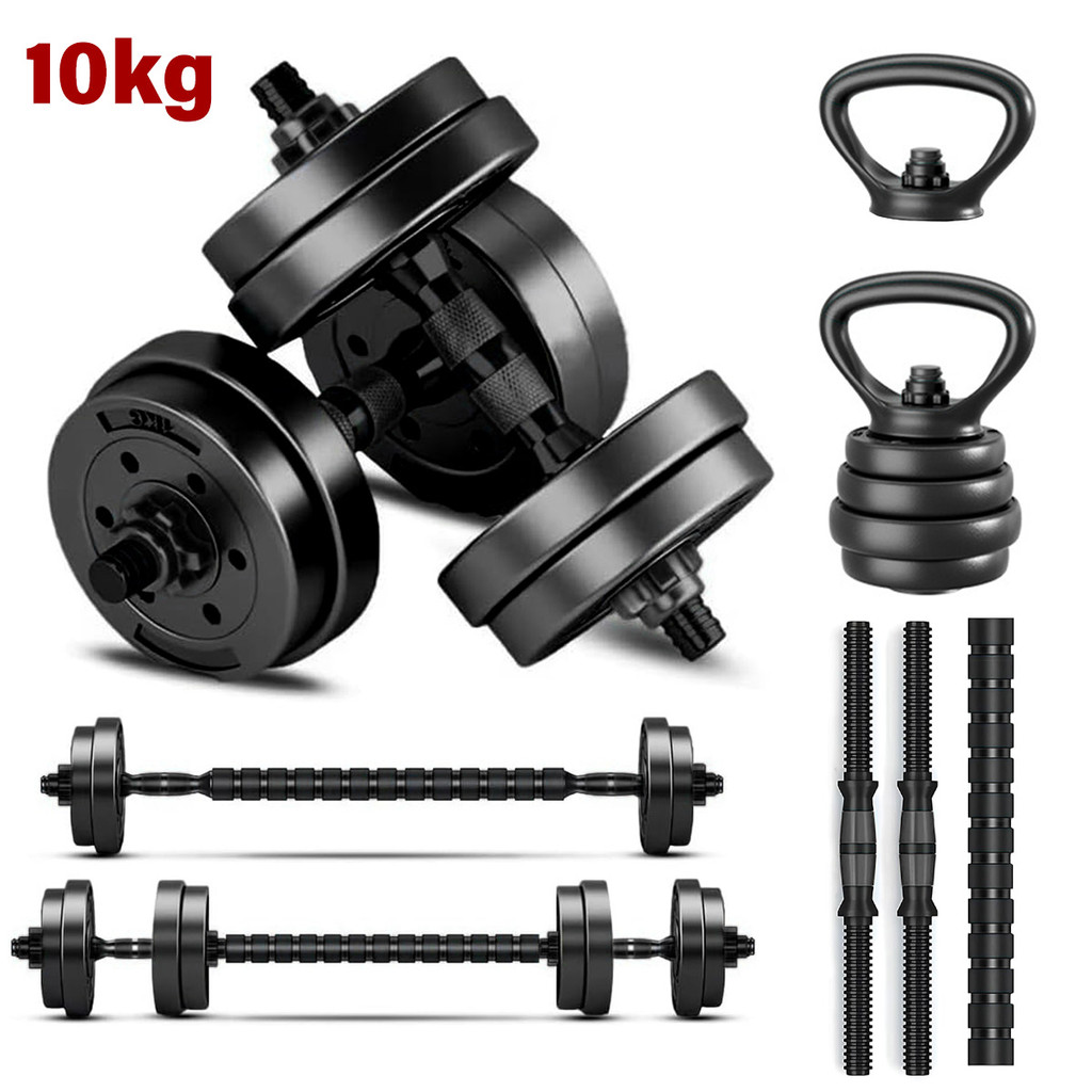 Kit Treino Funcional 10/15/20kg Halteres Barra Supino Kettlebell Preto