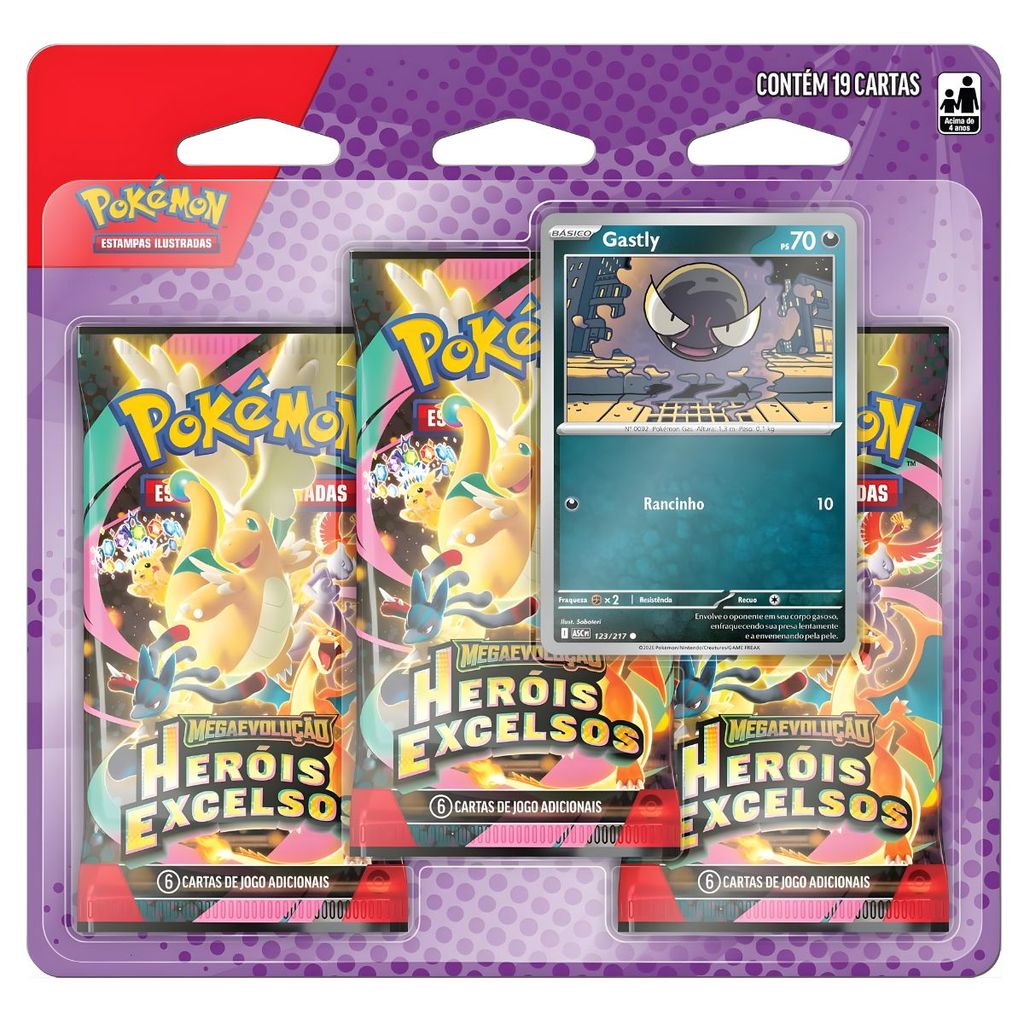 Blister Triplo Pokémon Gastly Me02.5 Heróis Excelsos 19 Cartas Gastly