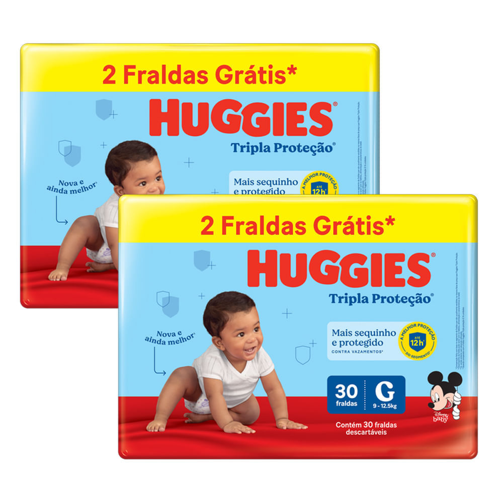 Kit 2 Fraldas Huggies Tripla Proteção Meguinha G - 60 Tiras em Oferta na Shopee