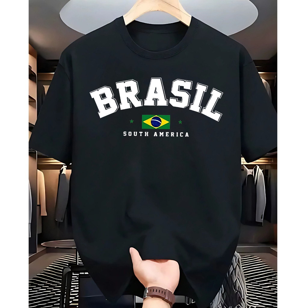 Camiseta Masculina Estampada Brasil Copa do Mundo Casual Camisa Premium Algodão Confortavel Dia a Dia Lazer Tendência
