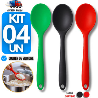 Combo Colher de Silicone Cozinha Gourmet Alta Resistência Arroz Molhos Carne Utensilio Colheres