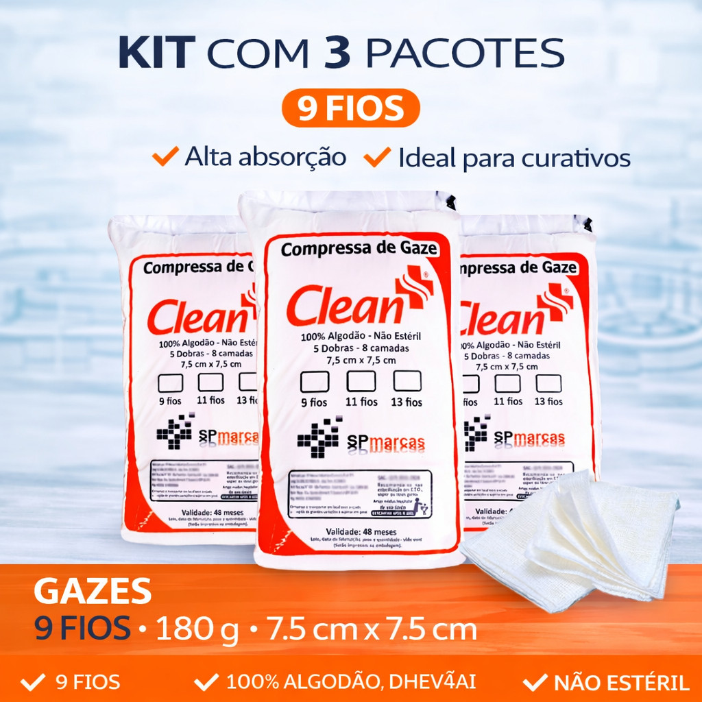 Compressa Gaze 9 Fios Hidrófila 3x Pacotes unidades Curativo