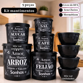 Kit de mantimentos organizadores com 9 potes para cozinha em Oferta na Shopee