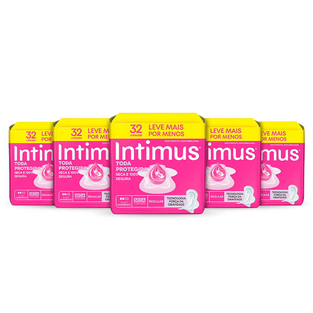 Kit 5 - Absorvente Intimus Toda Protegida Dia Seca Com abas - 32 un em Oferta na Shopee