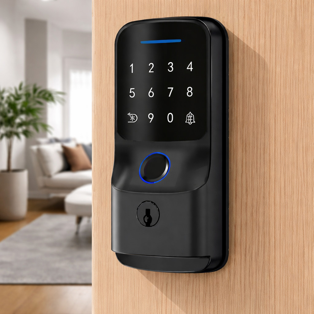 Fechadura Digital Biometria Senha Cartão IC com APP Tipo C Até 300 Usuários KP-CA615