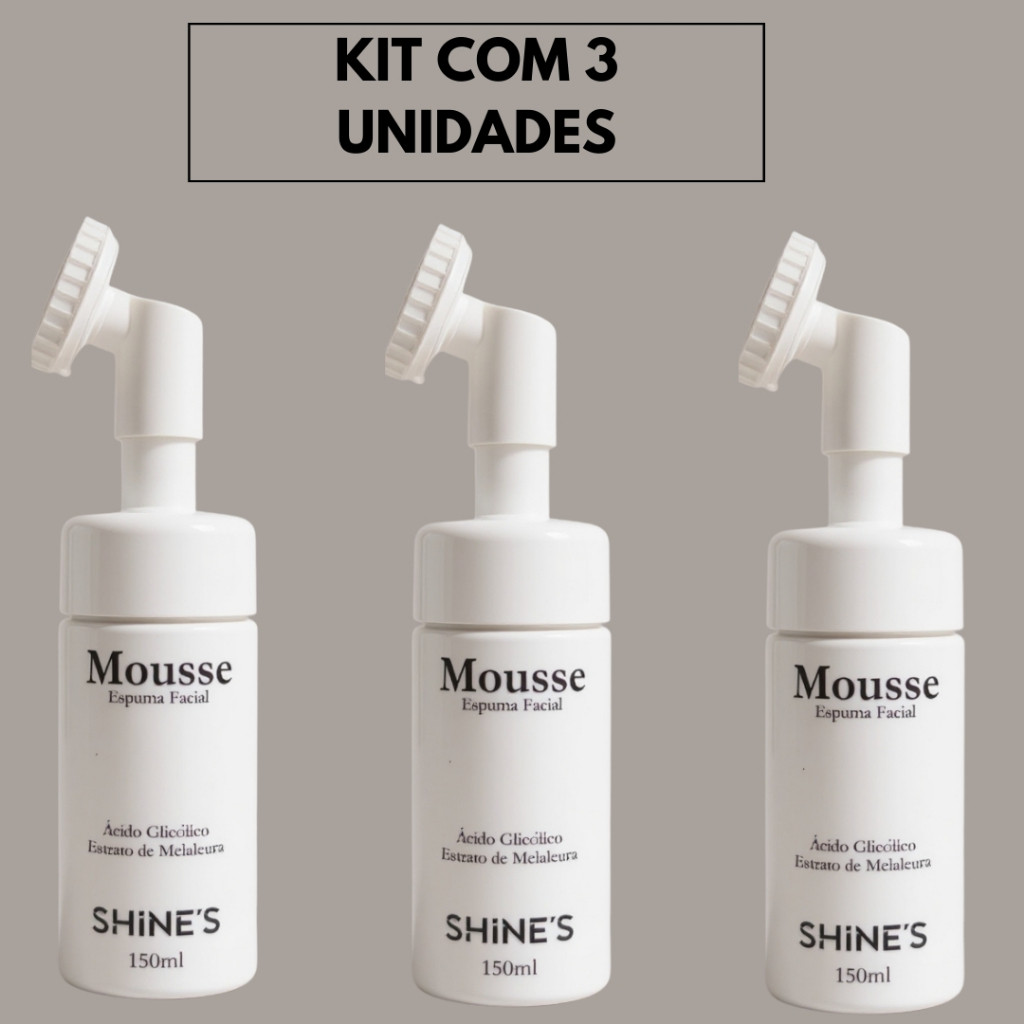 MOUSSE ESPUMA FACIAL SHINE’S – ÁCIDO GLICÓLICO & MELALEUCA | KIT COM 3 UNIDADES
