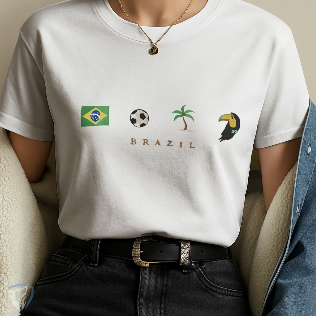 Camiseta Unissex Brasil Ícones | Estampa Minimalista Design Minimal com Elementos do Brasil
