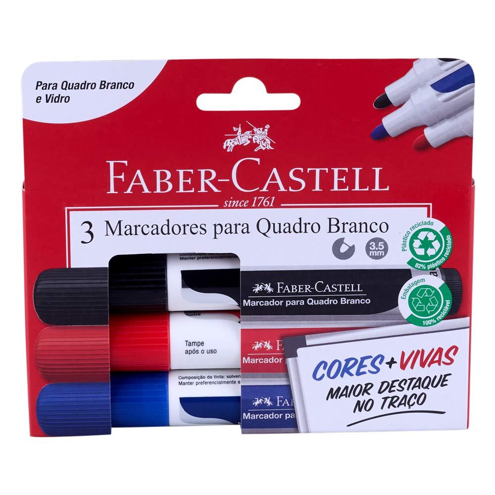 Marcador para Quadro Branco Faber-Castell Color com 3 Unidades em Oferta na Shopee