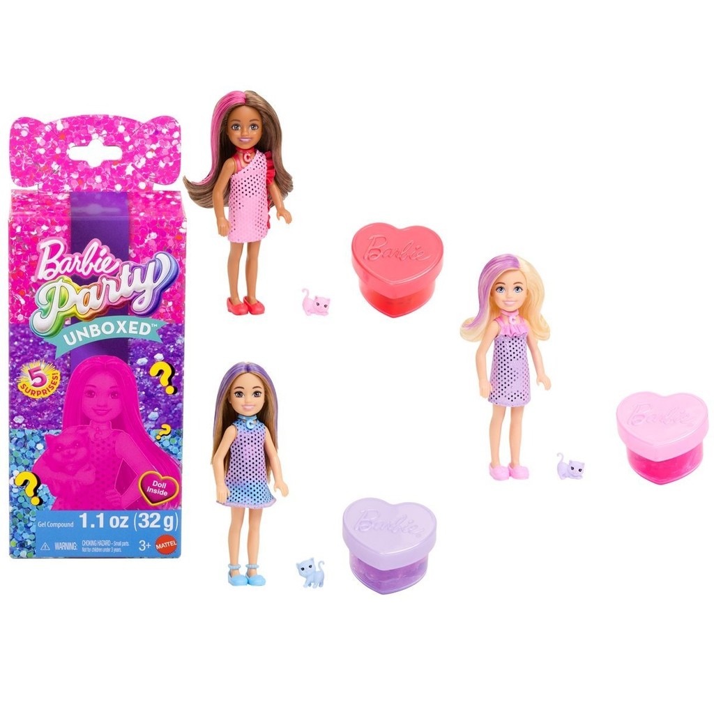 Boneca Barbie Chelsea Party Unboxed Surpresa - Série Festa Glamourosa - Color Change - Mattel