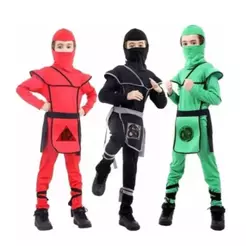 Fantasia Ninja Infantil Samurai Vermelho de Luxo Com Gorro