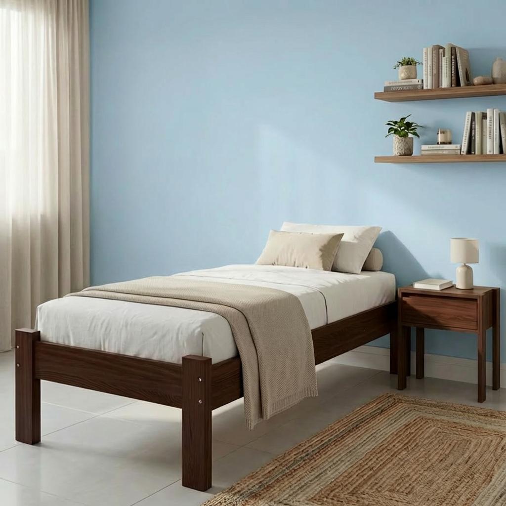 Cama Solteiro Oriental em Madeira Maciça Castanho Reforçada