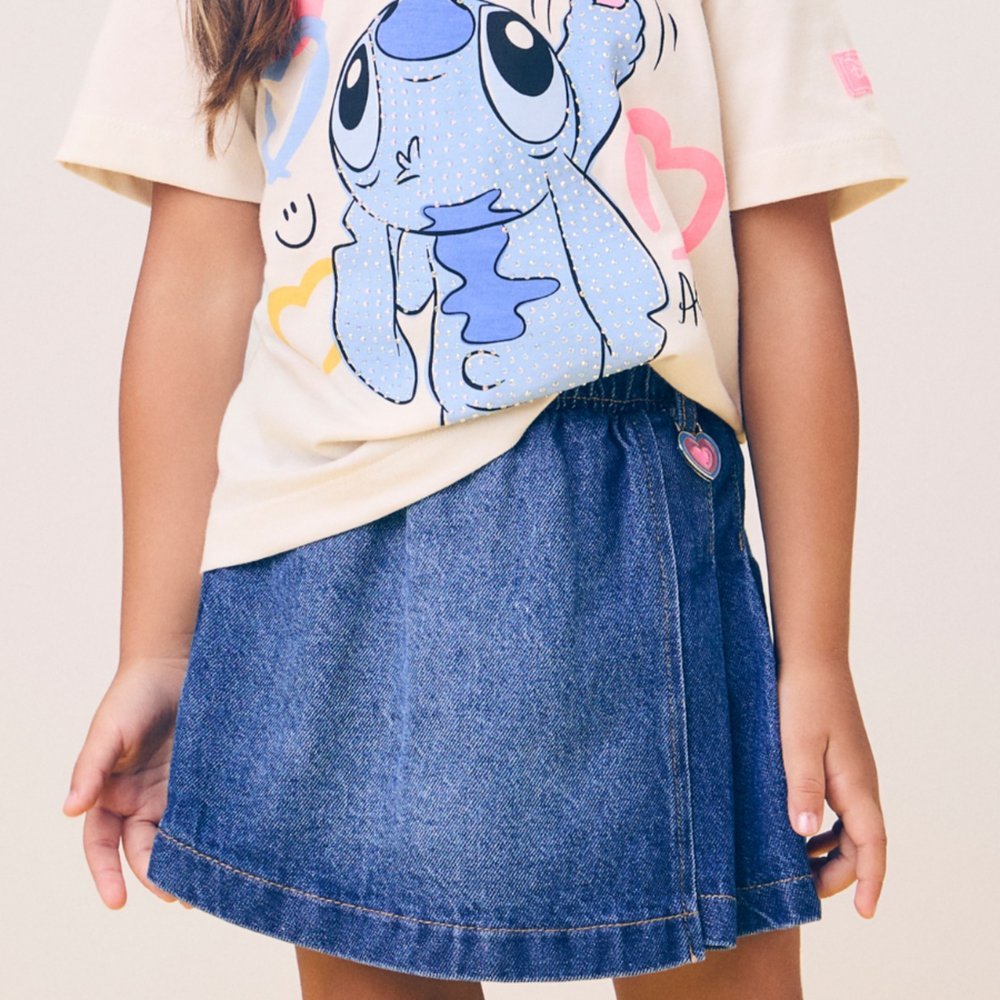 Short Saia Jeans com Pregas