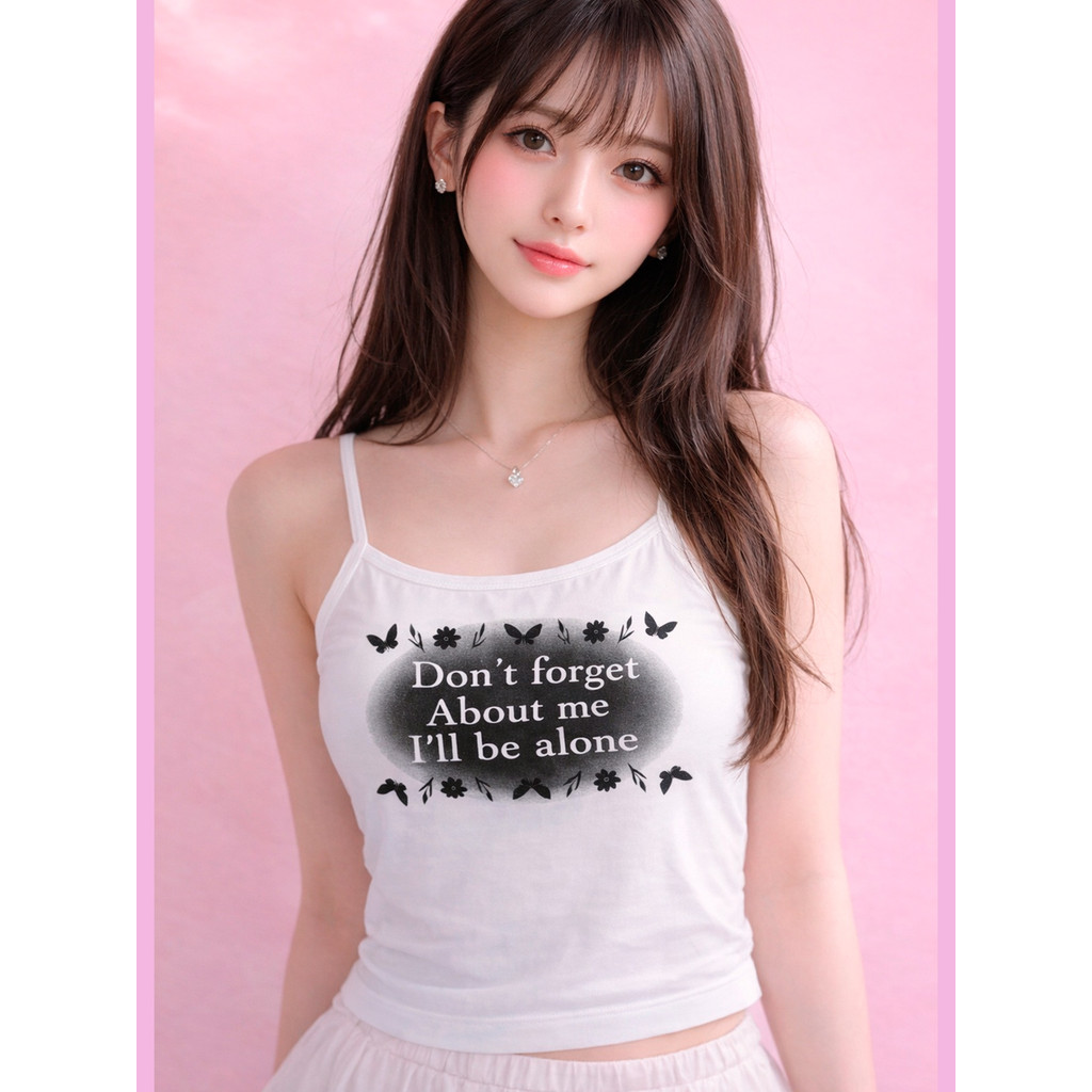 Camiseta Blusa Feminina Cropped Canelada de Alcinha Estampada com Bojo Moda Feminina Tendência Verão Inverno Confortável
