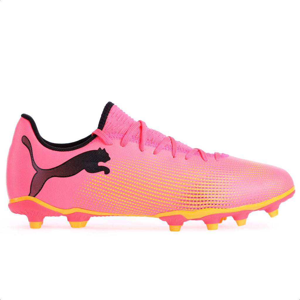 Chuteira Puma Campo Future 7 Play Rosa Preto e Amarelo - Masculino