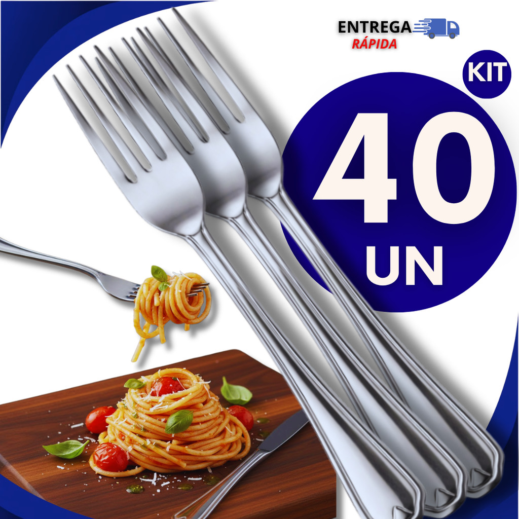 Kit 40 Garfos De Inox Resistentes Talheres Para Mesa, Refeições, Cozinha, Churrasco e Bares Utilidades