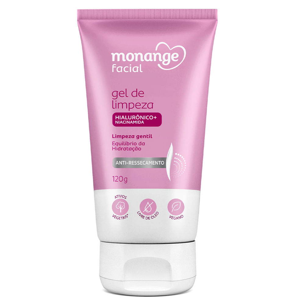 Gel De Limpeza Facial Monange Anti-Ressecamento Com Ácido Hialurônico e Niacinamida 120g em Oferta na Shopee