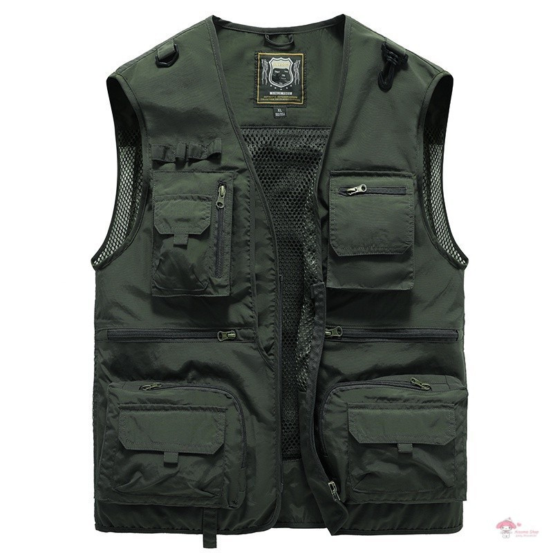 [S-5XL] Colete masculino para primavera e outono, novo modelo com múltiplos bolsos para trabalho, pesca, jaqueta de labo