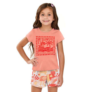 Conjunto Curto Infantil Menina Verão Elian Laranja em Oferta na Shopee