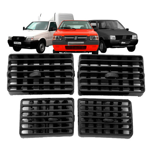 Kit 4 Difusores De Ar Centrais E Laterais Uno Mille 95 até 2014 Uno 95 a 09 Fiorino 95 a 13 Elba e Premio 95 a 96 Preto