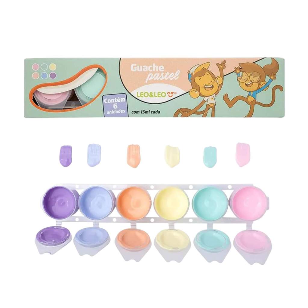 Caixa com 6 Cores de Tinta Guache Pastel 15ml Por Pote Leonora Leo&Leo - 10604