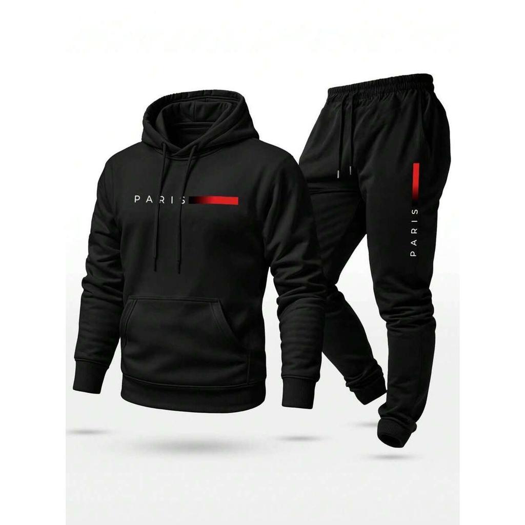 Conjunto Moletom Unissex Estampado Paris Calça e Blusa Com Capuz Bolso Canguru