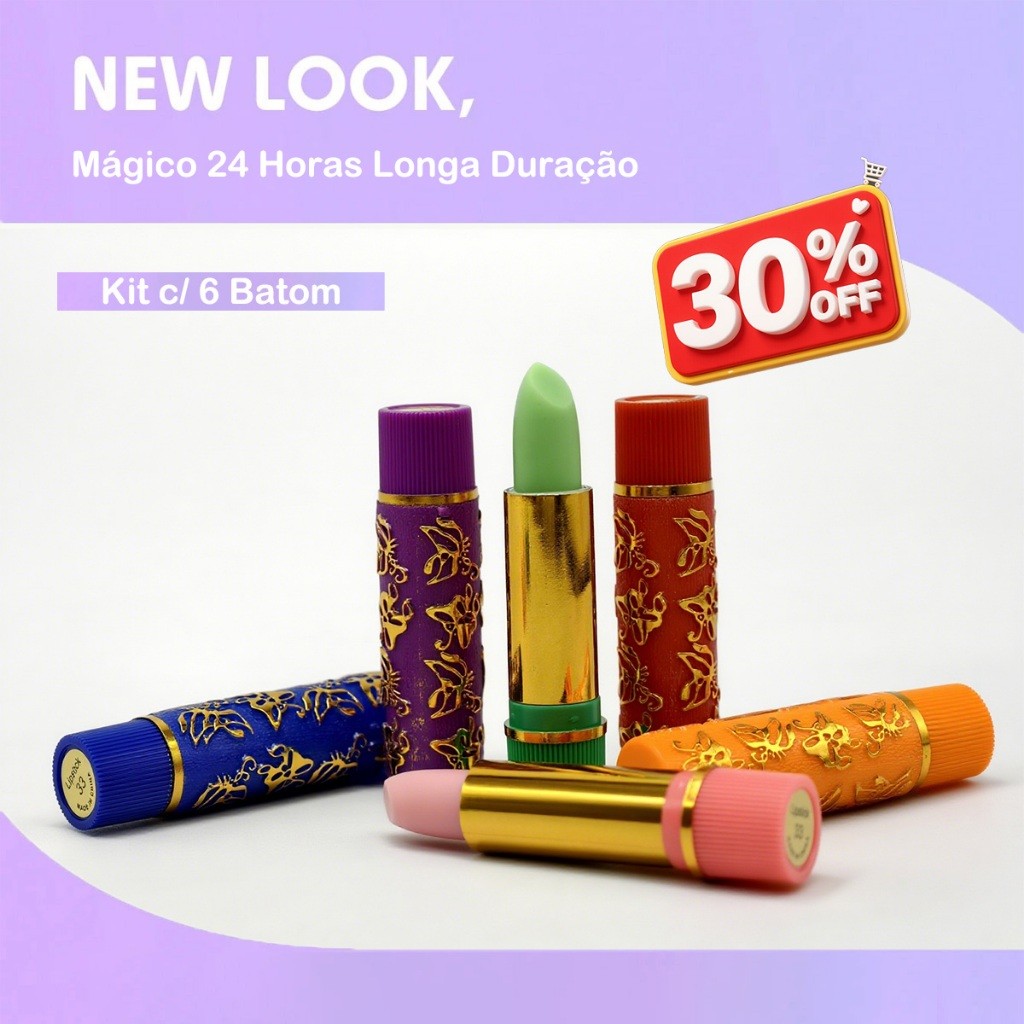 Kit 6 Batons Mágicos – Longa Duração 24h, Cores que Mudam com o PH dos Lábios e À Prova d'Água em Oferta na Shopee