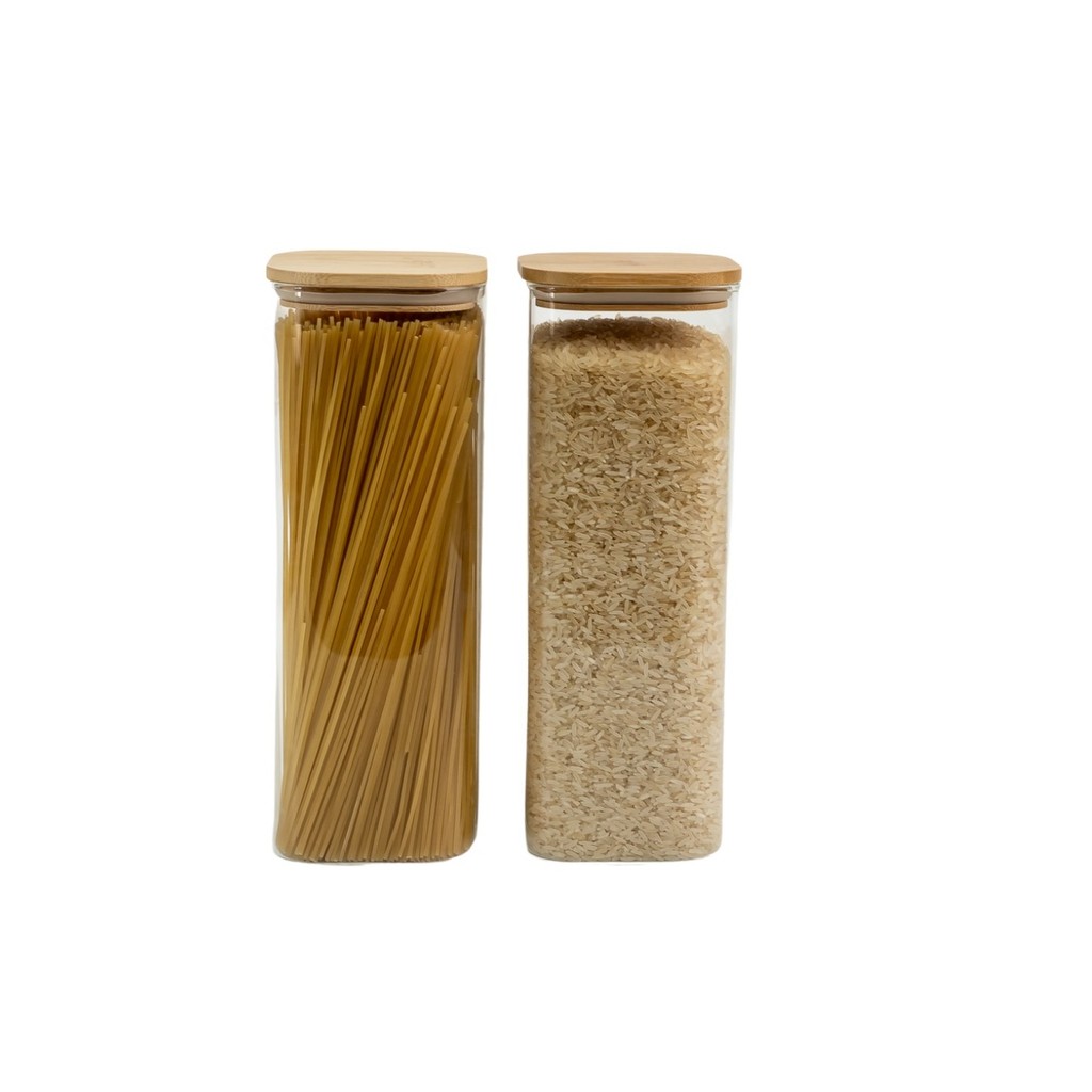 Kit de Pote Hermético de Vidro Quadrado com Tampa de Bambu 2 Peças - Oikos em Oferta na Shopee
