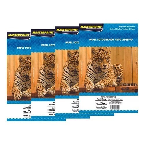 Kit 4 Pacote Papel Foto Glossy Auto Adesivo 130g/m² A4 - 20 (total 80 Folhas)